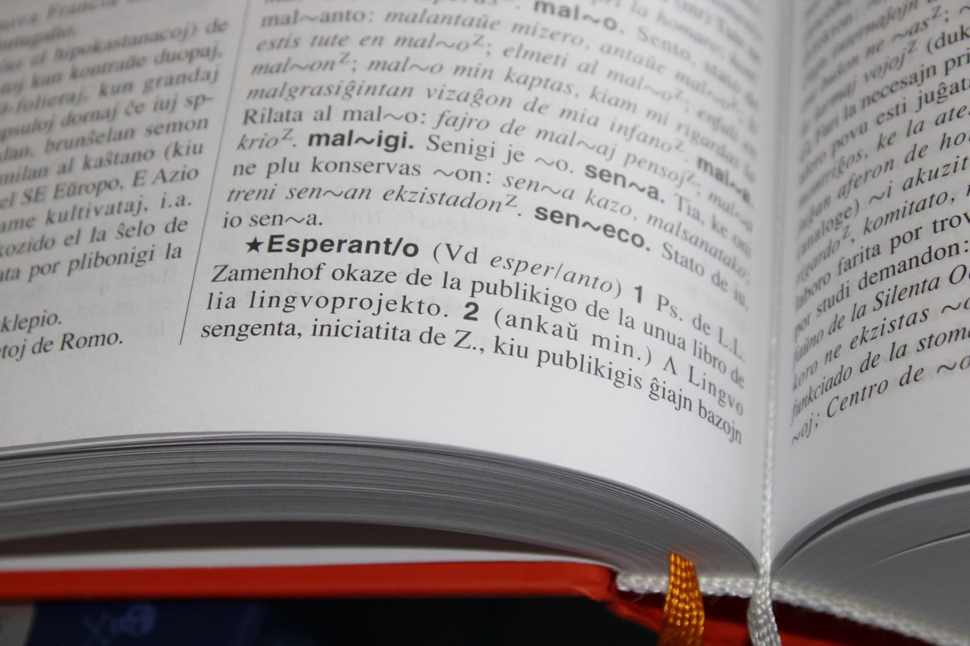 A dictionary open to a page of definitions